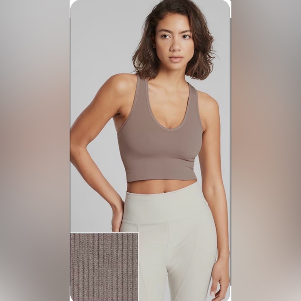 Athleta Aurora Crop Rib Tank Mortar Mushroom (toupe color) size Small